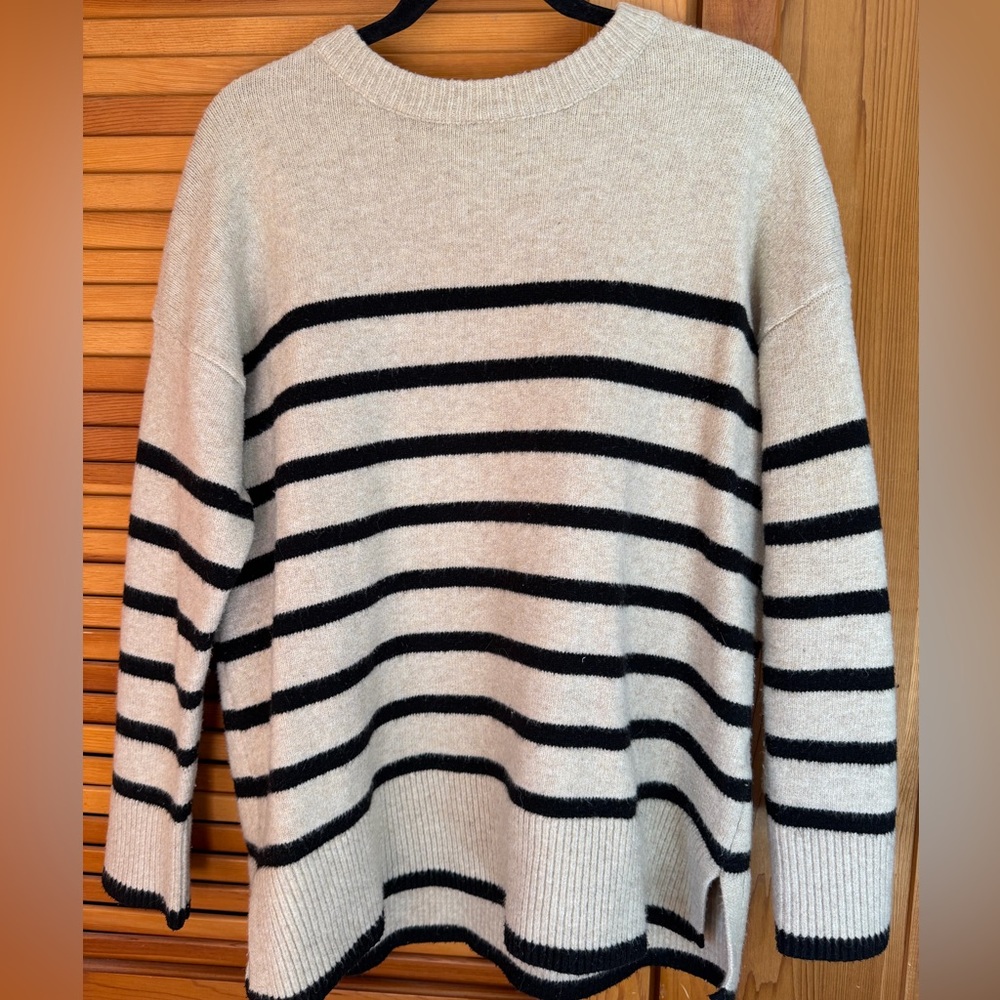 Madewell Striped Black and Cream Women's Sweater